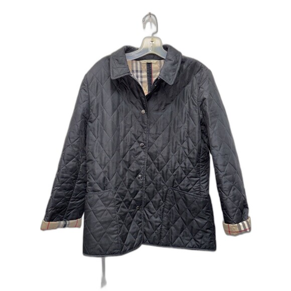 Burberry London Quilted Jacket Coat Nova Check Diamond Women M Snaps Pockets - Picture 2 of 11